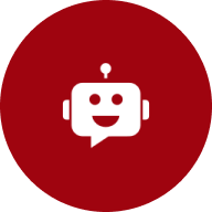 Icône de robot souriant sur fond rouge, symbolisant l'intelligence artificielle et l'automatisation pour l'agence Agence 3A, spécialisée dans la stratégie marketing et l'accélération des ventes pour les PME.